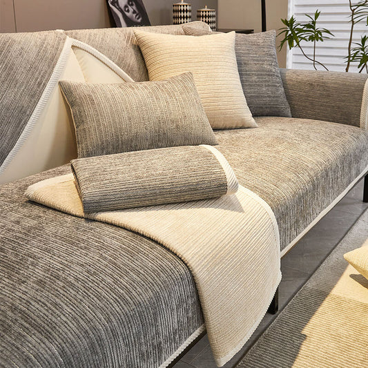 🔥Simple Striped Chenille Anti-scratch Couch Cover