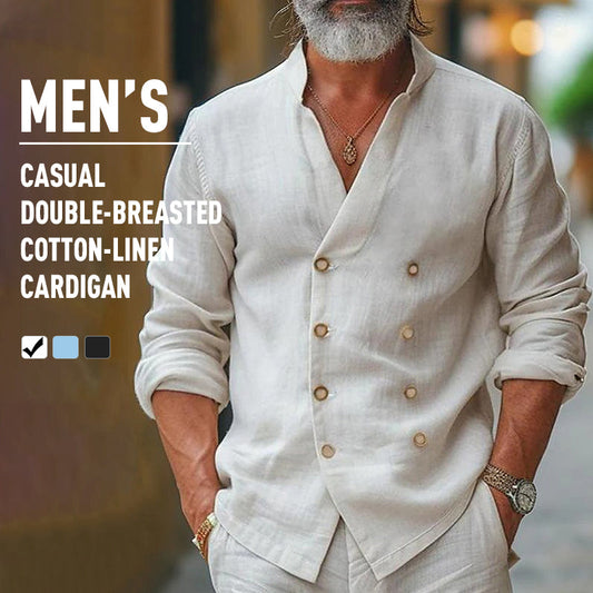 Cardigan Croisé en Coton et Lin pour Homme