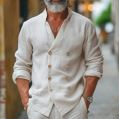 Cardigan Croisé en Coton et Lin pour Homme